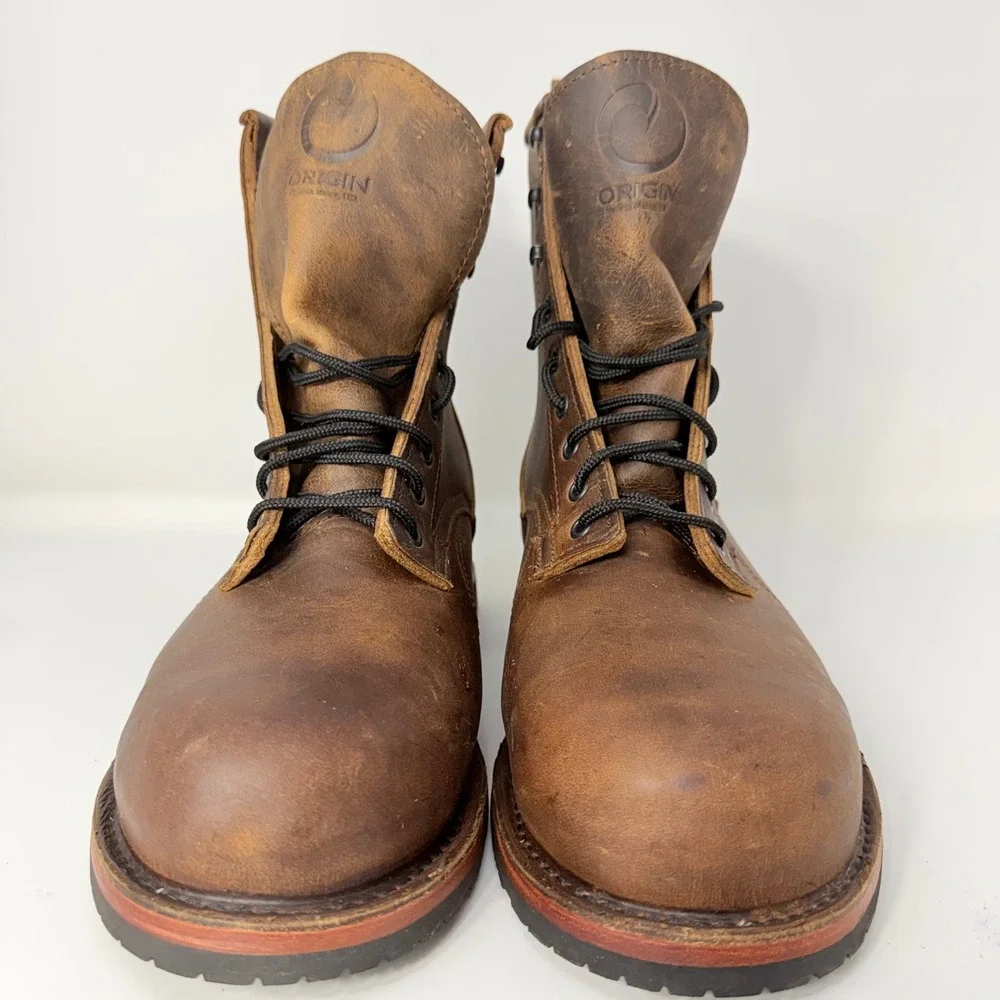 Origin Maine USA Mens 9 Inch Leather Work Boots Brown Safety Toe 10 EE Vibram